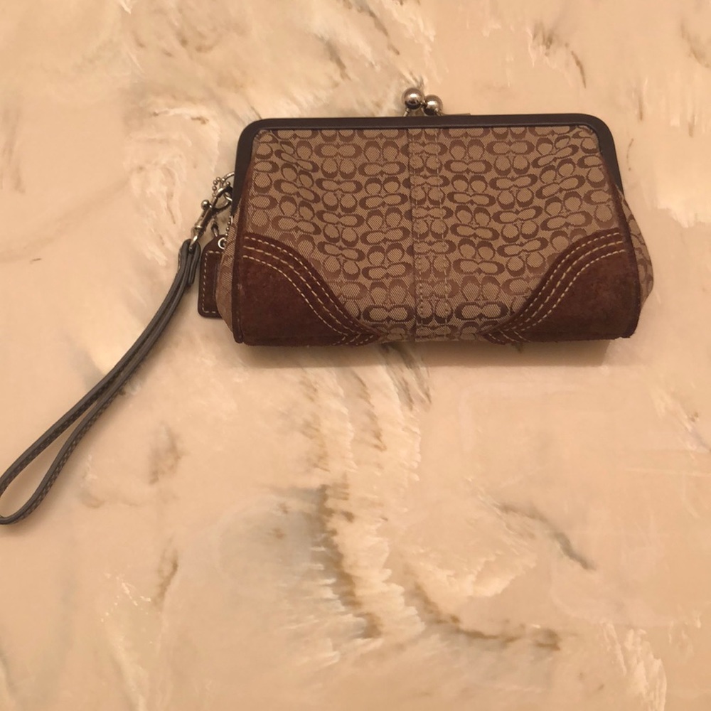 Coach Brown Canvas Wristlet